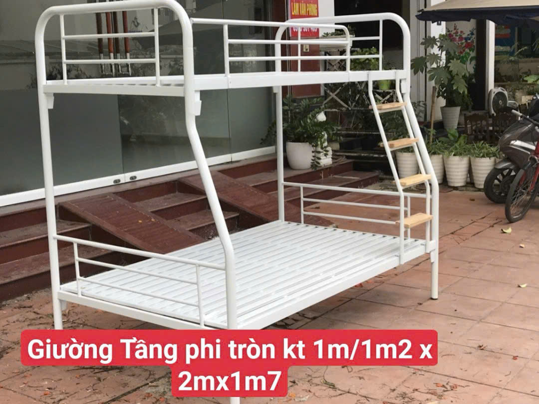 Giường tầng sắt lệch tầng phi  tròn rộng 1m2/1m4